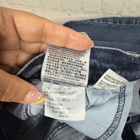 Levis 505 Straight Women Size 14 Large Mid Blue Denim Stretch Western Pants - Picture 6 of 14